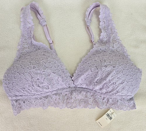 Aerie Bralette Pizzo Floreale Donna L Morbido Lilla Leggermente Imbottito Doppio Cinturino NUOVO