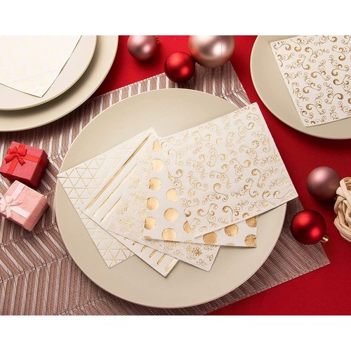 100 Pack White and Gold Paper Disposable Cocktail Napkins for Wedding Recepti... - Picture 3 of 9