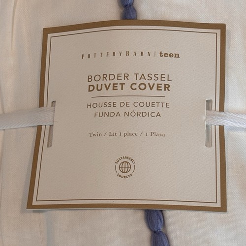POTTERY BARN TEEN CHAMBRAY TASSEL TWIN BETTBEZUG WEISS Periwinkle NEU Ausverkauft - Bild 3 von 12
