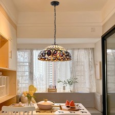 Rustic Country Pendant Lamp Stained Glass Chandelier Ceiling Fixtures 100-240V