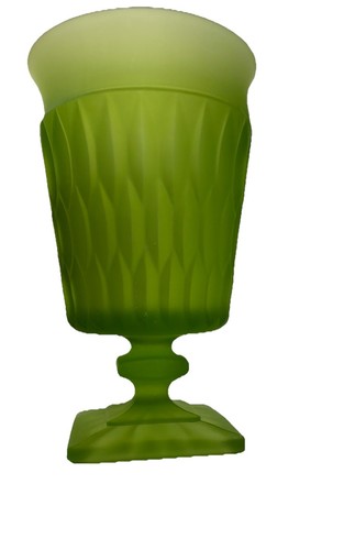 Indiana Glass Lidded Lime Green Frosted Compote Apothecary Jar Satin 10” Chipped - Picture 4 of 8