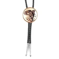 Round American Eagle Nest Copper Bolo Tie 40 inch Black Cord Made in USA