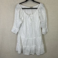 Valentina Naldi Dress Womens L White Boho Coastal Cottagecore Eyelet Romantic