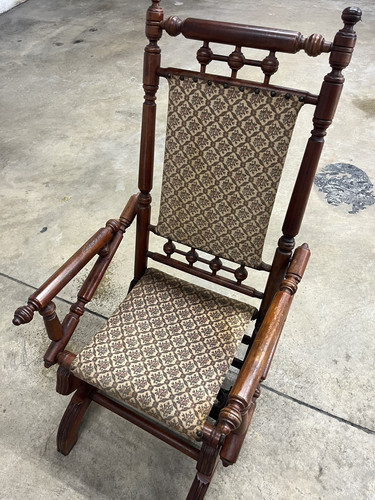 Antique Victorian Hunzinger Style Upholstered Spring Rocker - Picture 1 of 9