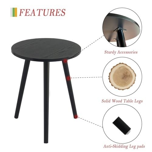 Round End Table, Black Side Table Modern Home Decor Small Accent Table for - Picture 4 of 7