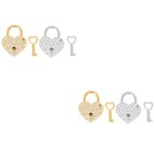  4 Sets Small Lock with Keys Rhinestone Love Heart Shaped Padlock Metal Lock