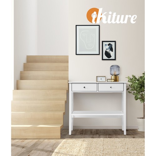 Oikiture Console Table Hall Side Entry 2 Drawers Hallway Display Shelf Desk - Picture 4 of 10