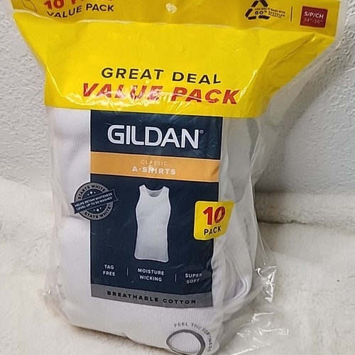 Gildan A-Shirts 10 Pk Men's Size Small 34"-36" White tag free super soft New - Picture 2 of 4