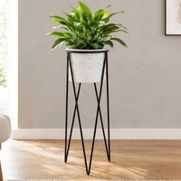 Blumenhocker Mit Topf Metall Schwarz Weiß L 75 Cm BlumenstäNder Pflanzenhocker
