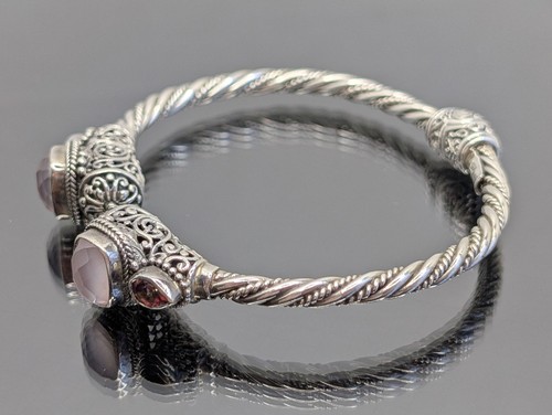 Rare Vtg Sarda Sterling Silver Moonstones Cable Hinge Cuff Bracelet - 6 3/4" - Picture 8 of 19