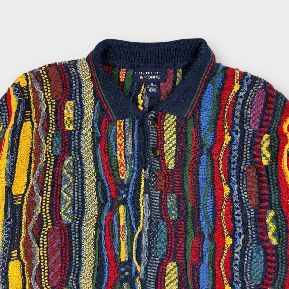 Suéter Polo Pullover Roundtree & Yorke Para Hombres Tejido Cuello Botón Estilo Coogi Talla XL Foto 2 de 4