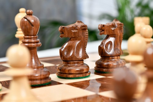 1972 Repro Fischer-Spassky Staunton Chess Pieces in Sheesham & Boxwood-3.75" - Picture 8 of 13