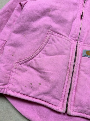 Carhartt Jacket Girl 2XS 4 5 Pink Canvas Fleece Lined Coat Work Outdoors Youth - Picture 3 of 7