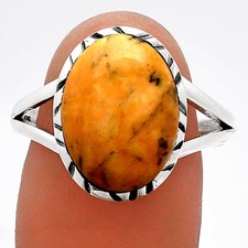 Natural Honey Dendritic Opal 925 Sterling Silver Ring s.9.5 Jewelry R-1074