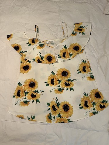 Rosgal Size 14 String And Off Shoulder Sunflower Print 100% polyester blouse - Picture 4 of 6