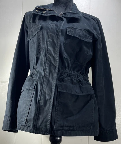 VETEMENTS Madewell Giacca di Tela Utility Donna M Nera Full Zip Tasche Vita Cordoncino