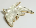 Lalique Hiondelles Swallow Carved Crystal Birds Gold Plated Brooch Pin