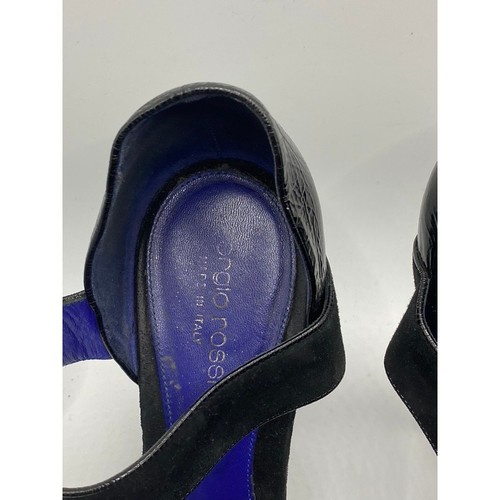 Zapatos de tacón de aguja SERGIO ROSSI para mujer azul-negro gamuza-cuero punta abierta talla 39 (US9) - Imagen 4 de 11