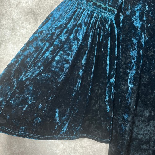 Karen Kane Skater Dress Womens XS Blue Crushed Velvet Bell Sleeve Witchy Gothic - Picture 4 of 10