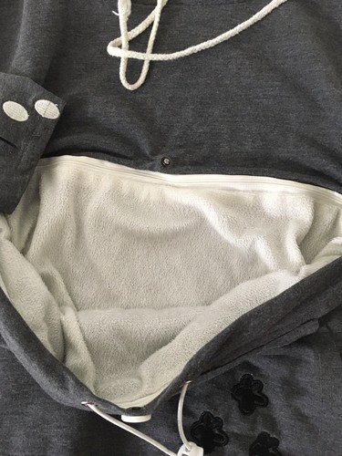 Welpen-/Kätzchentrage Hoodie mit Ohren abnehmbarer Beutel für Haustier Größe S grau/Pfotenabdruck - Bild 8 von 10