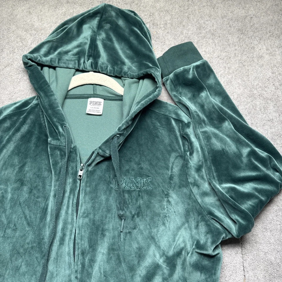 Conjunto de chándal de terciopelo rosa verde con capucha para mujer grande Y2K ropa de salón acogedor Foto 2 de 4