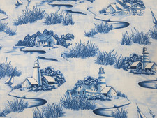 Timeless Treasures Blue Tonal Nautical Beach Light House Scenic Fabric, 36"x43"