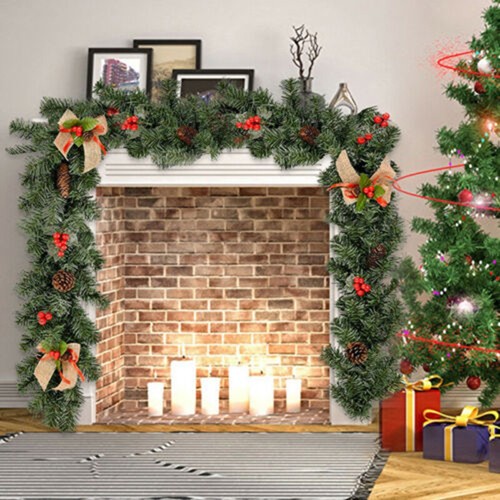 Festivo 180 cm Navidad Ratán Adornado con Bayas Vibrantes y Conos de Pino - Imagen 2 de 5