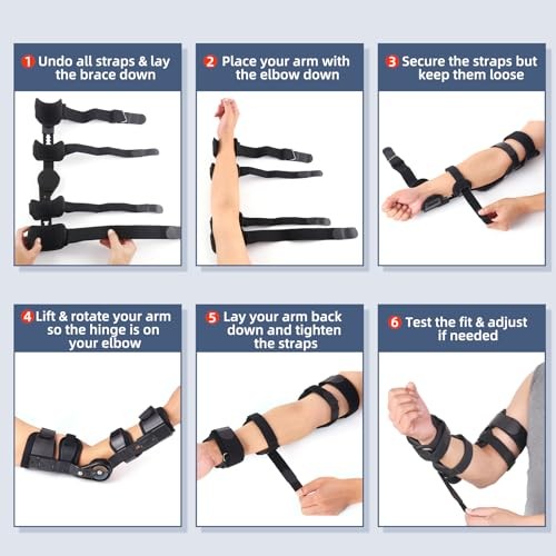 Hinged ROM Elbow Brace - Adjustable Post Op Elbow Brace Stabilizer Left Black - Picture 6 of 7