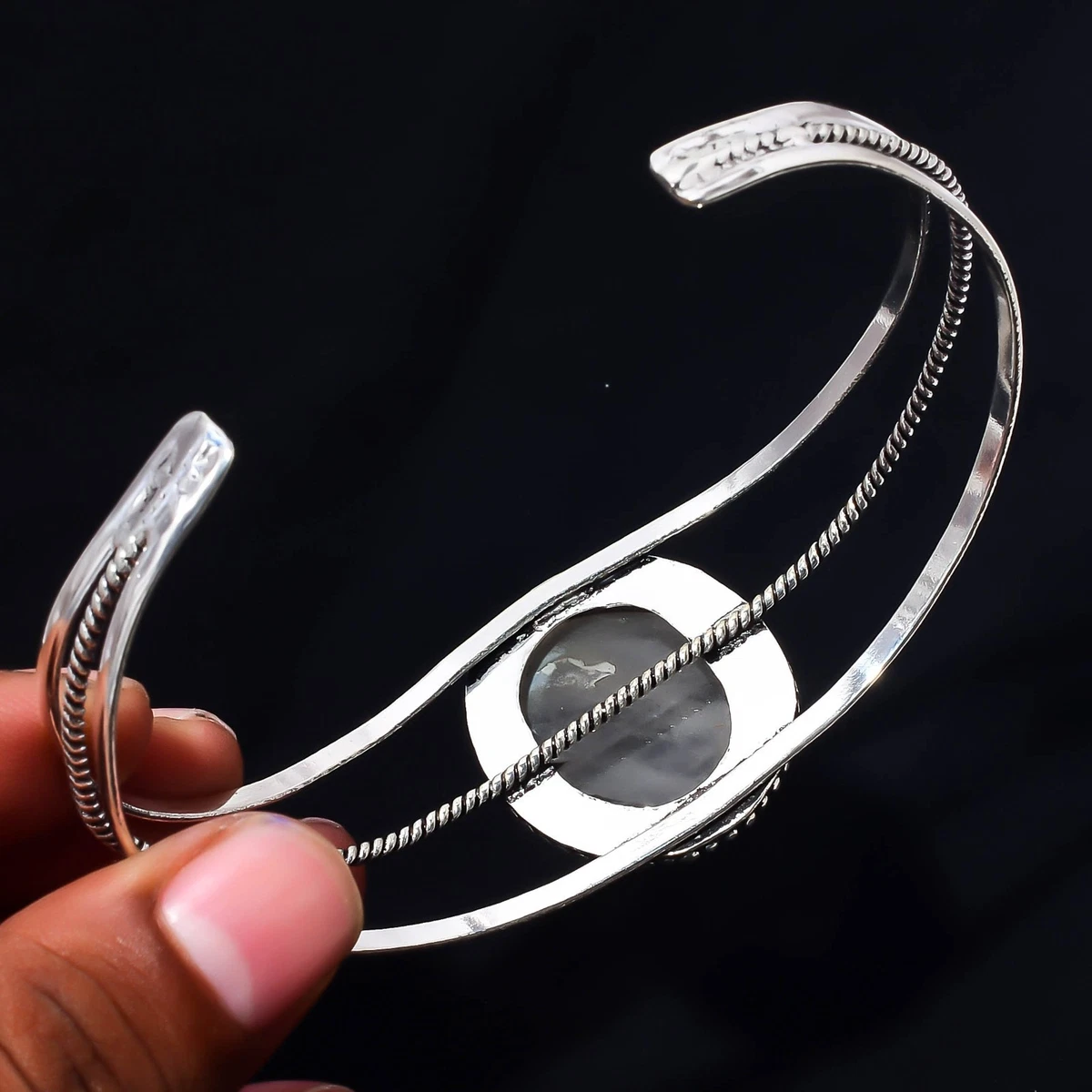 Black Rutile Gemstone 925 Sterling Silver Handmade Bangle Jewelry Gift For Her
