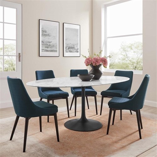 Modway Lippa 78" Oval Modern Artificial Marble Dining Table in Black/White - Picture 2 of 7