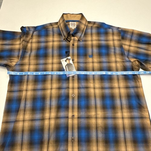 Cinch Western Plaid Button Down Shirt Size M Long Sleeve Rodeo Blue Brown NEW - Picture 8 of 12