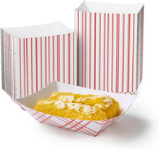 250 Pack 2Lb Paper Food Tray Red, Disposable Paper Food Boats, Food Holder Trays