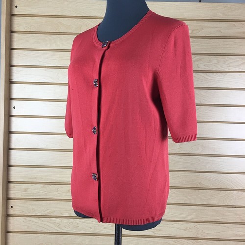 Josephine Chaus Sweater Women M Pink Jewel Rayon Blend Knit Stretch Cardigan - Picture 6 of 13