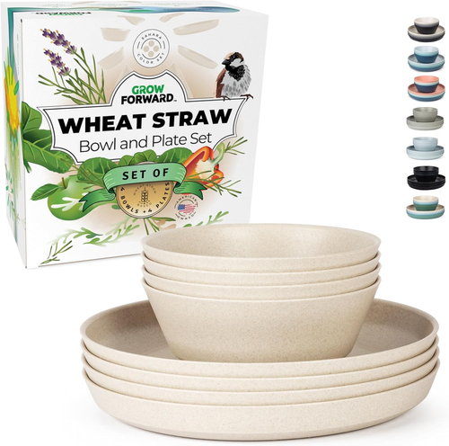 Wheat Straw Plates and Bowls Set - 8 Unbreakable Microwave Safe Dishes - 第 10/12 張圖片