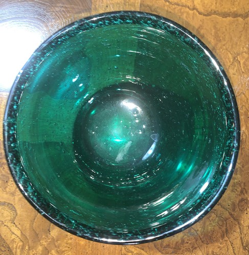 Norway HADELAND Art Glass LARGE Green GREENLAND BOWL 6” SIGNED 4020 - Picture 4 of 12