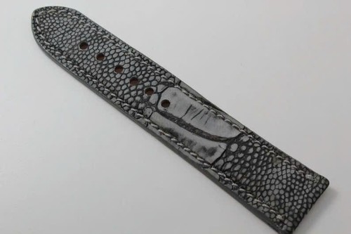 Cement Ostrich Leather Watch Strap, Genuine Handmade Ostrich Leg Watch Band Gray - Picture 5 of 8