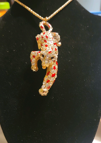 FASHION NECKLACE- LEOPARD/PANTHER w/MULTICOLORED STONES Betsey Johnson? US - Picture 2 of 4