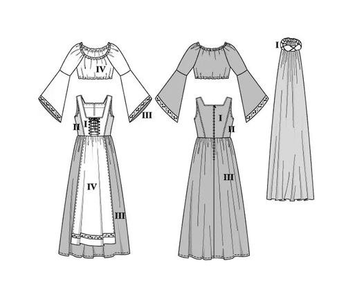 Medieval Dirndl Costume Sewing Pattern~Crop Top~Veil (Sizes 10-24) Burda 2509 - Picture 2 of 3