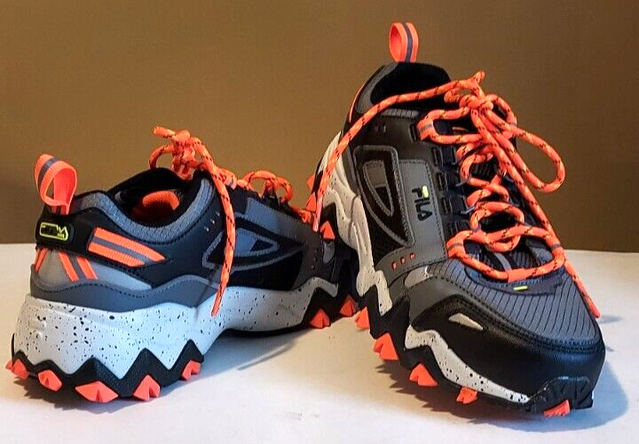 Men's Fila Oakmont Trail Hiker Sneakers Grey Black Orange Size 7.5