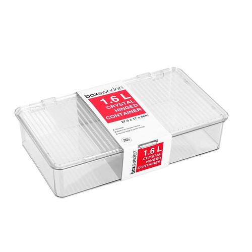 2x Boxsweden 1.6L/27.5cm Crystal Hinged Container Storage Home Organiser Clear - Picture 2 of 5