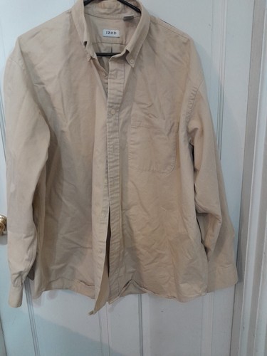 Mens Izod XL Light Beige 100% Cotton Soft Heavy Shirt Nice Preowned Condition - Picture 6 of 7