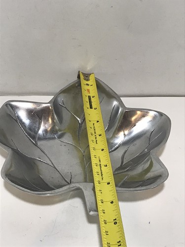 Vintage Pewter Silver Leaf Bowl Dish Tray Made in India Fall Thanksgiving Decor - Picture 3 of 8