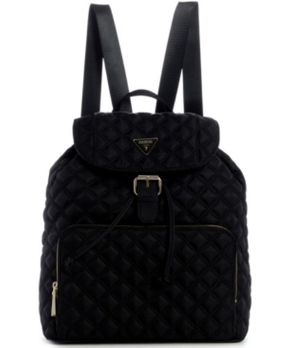 Guess Jaxi Large Quilted Backpack Black Silver - Picture 1 of 1