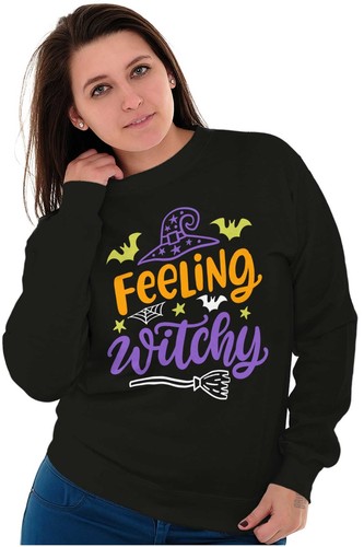 Spooky Halloween Feeling Witchy Broomstick Womens Crewneck Sweatshirt Pullover - Picture 4 of 7