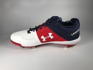 red white and blue under armour baseball cleats