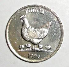 1996 Tonga Coin 5 seniti Chicken Hen with Chicks Bird Farm Animal Wildlife