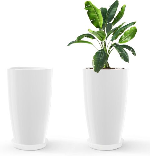 12/21'' Tall Garden Planter Pot with Drainage Hole Large round Modern Resin Vase - Picture 17 of 17