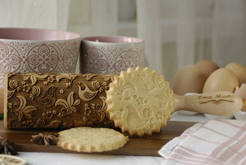 Engraved Wooden Rolling Pin Embossed Rolling Dough Roller Carved Textured - Picture 7 of 12