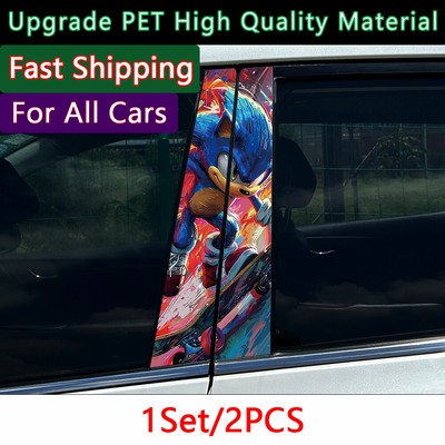 2X Sonic The Hedgehog Mario Car Door Pillar Decals Center Column Sticker