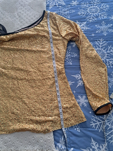 One Sleeved Balera Gold Sequin Ice Figure Skating Top Adult XL - Picture 4 of 7